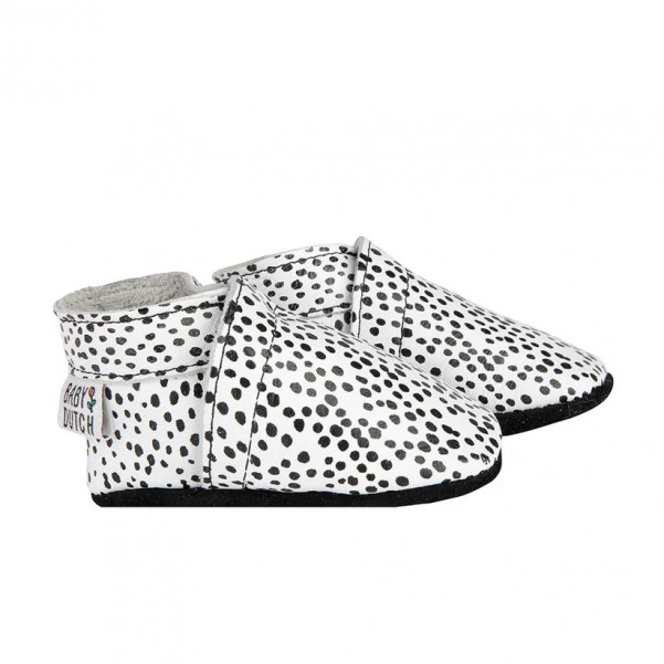 Baby Dutch- Παπουτσάκια Αγκαλιάς- Polka Dots White-Black- Δέρμα