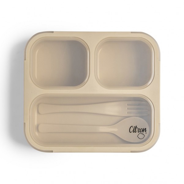 Microwavable Lunchbox with Fork and Spoon - Beige - Citron