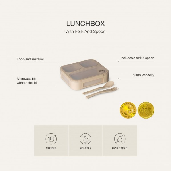 Microwavable Lunchbox with Fork and Spoon - Beige - Citron