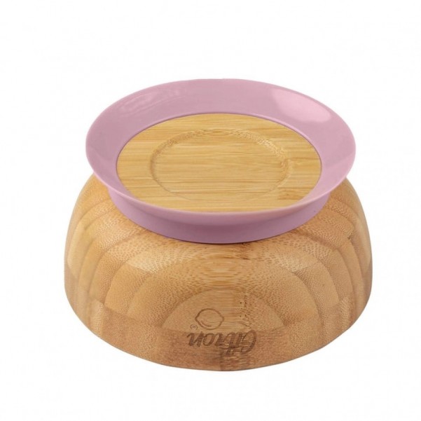 Bamboo Bowl with Suction and Spoon - Blush Pink