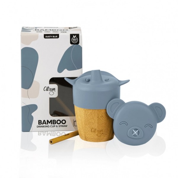 Bamboo Cup and Straw - Dusty Blue