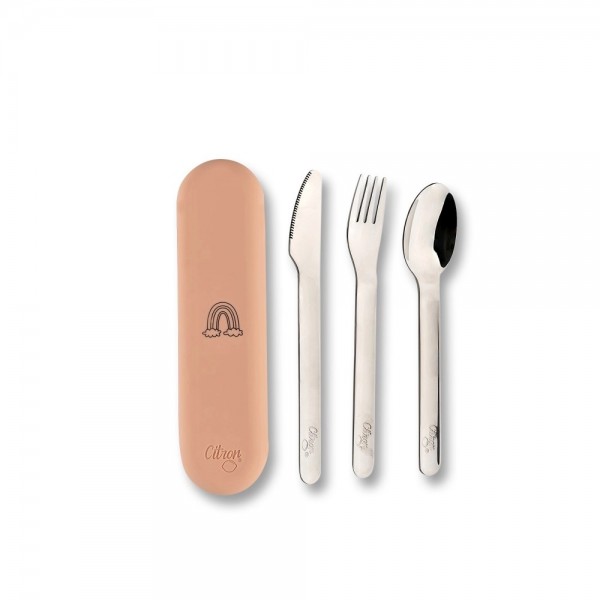 Stainless Steel Cutlery Set With Silicon Case - Unicorn - Citron