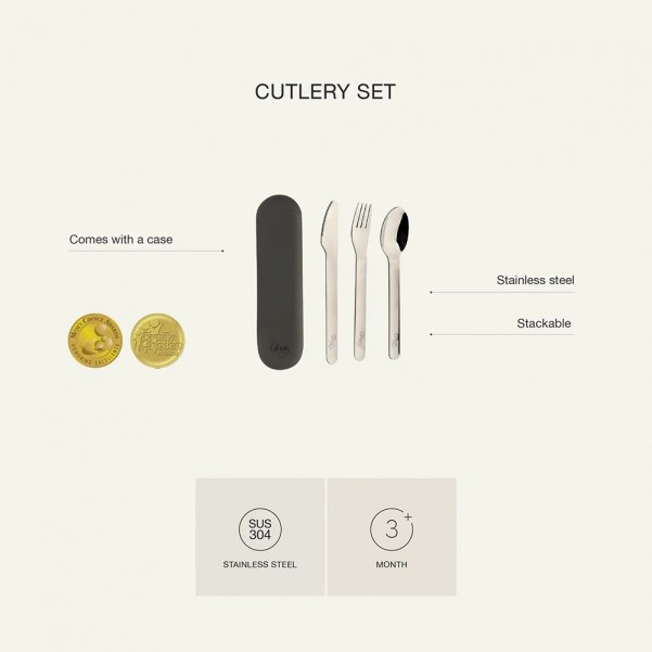 Stainless Steel Cutlery Set With Silicon Case - Dino Green - Citron