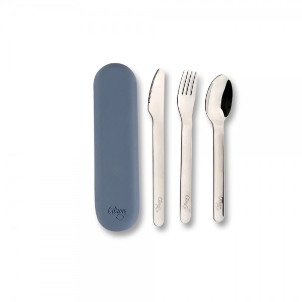 Stainless Steel Cutlery Set With Silicon Case - Dark Blue - Citron