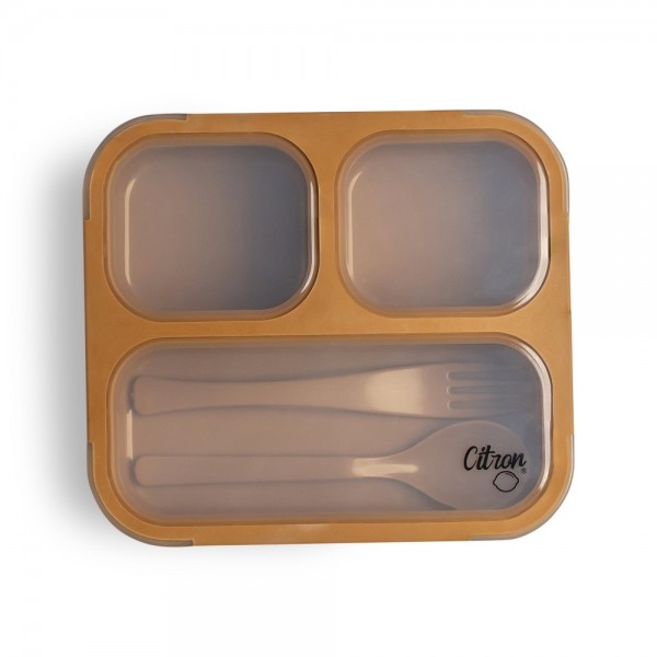 Microwavable Lunchbox with Fork and Spoon - Caramel - Citron