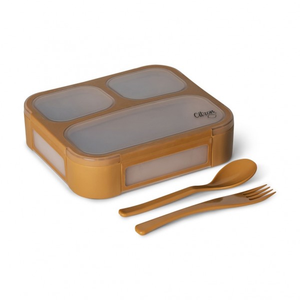 Microwavable Lunchbox with Fork and Spoon - Caramel - Citron