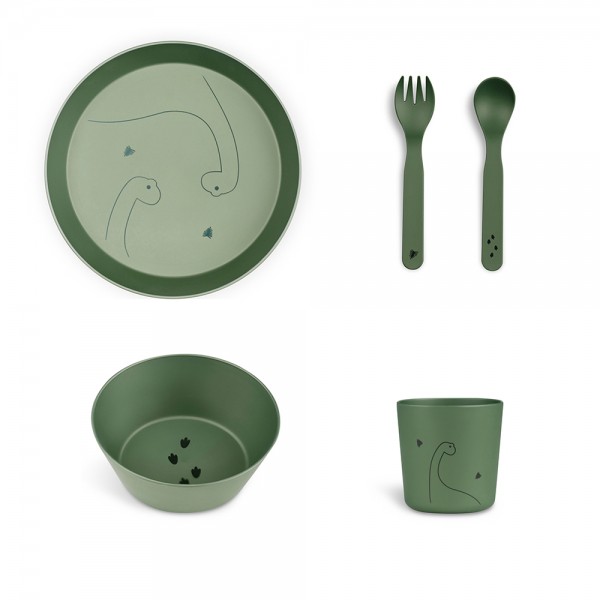 Bio Based Tableware Set - Dino Green - Citron