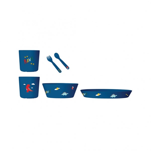 Bio Based Tableware Set - Blue Dino - Citron
