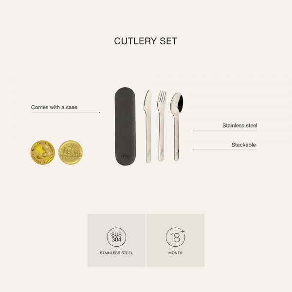 Stainless Steel Cutlery Set with Silicon Case - Spaceship Dusty Blue - citron