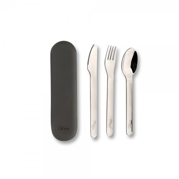 Stainless Steel Cutlery Set with Silicon Case - Black - Citron