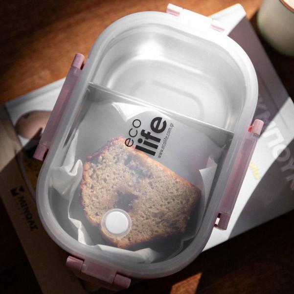 Φαγητοδοχείο 900ml - με χώρισμα Light Pink - Ecolife