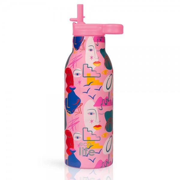 Ανοξείδωτο Θερμός - Faces 550ml (Με Εσωτερικό Καλαμάκι) - EcoLife