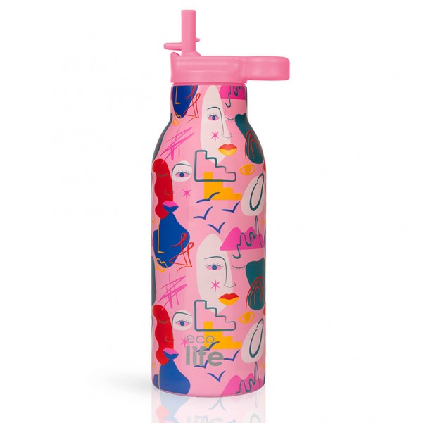 Ανοξείδωτο Θερμός - Faces 550ml (Με Εσωτερικό Καλαμάκι) - EcoLife