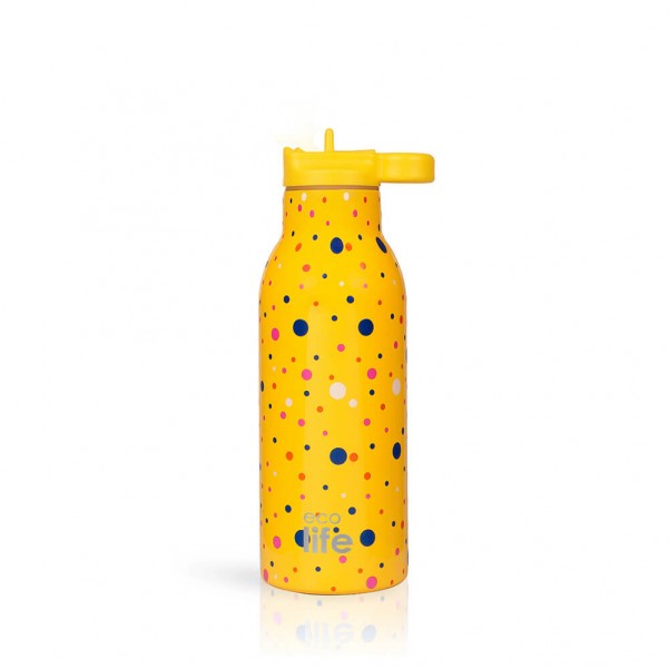 Ανοξείδωτο Θερμός - Dots In Yellow 550ml (Με Εσωτερικό Καλαμάκι) - EcoLife