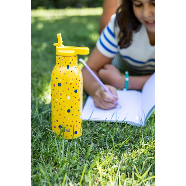 Ανοξείδωτο Θερμός - Dots In Yellow 550ml (Με Εσωτερικό Καλαμάκι) - EcoLife