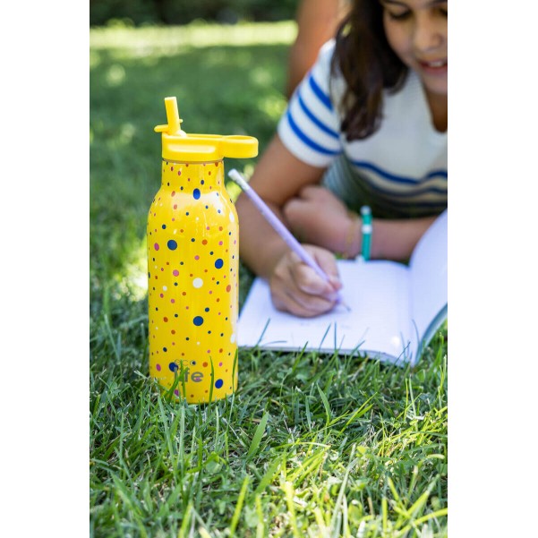 Ανοξείδωτο Θερμός - Dots In Yellow 550ml (Με Εσωτερικό Καλαμάκι) - EcoLife