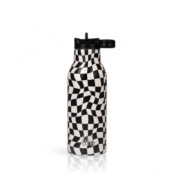 Ανοξείδωτο Θερμός - Black & White 550ml (Με Εσωτερικό Καλαμάκι) - EcoLife
