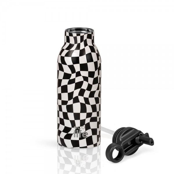 Ανοξείδωτο Θερμός - Black & White 550ml (Με Εσωτερικό Καλαμάκι) - EcoLife