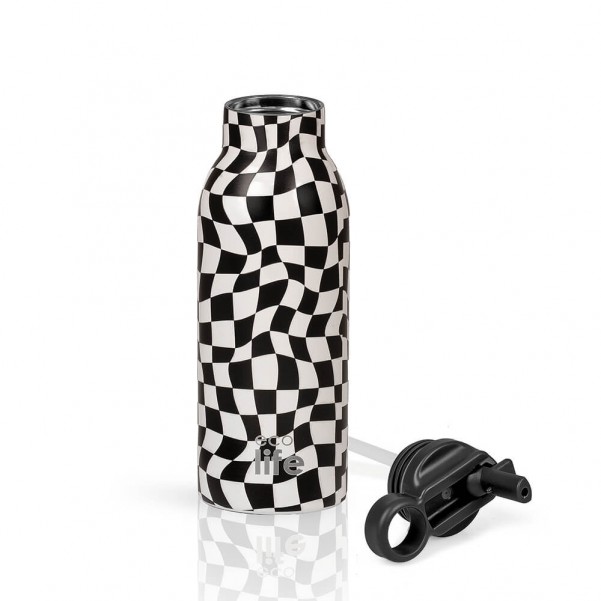 Ανοξείδωτο Θερμός - Black & White 550ml (Με Εσωτερικό Καλαμάκι) - EcoLife