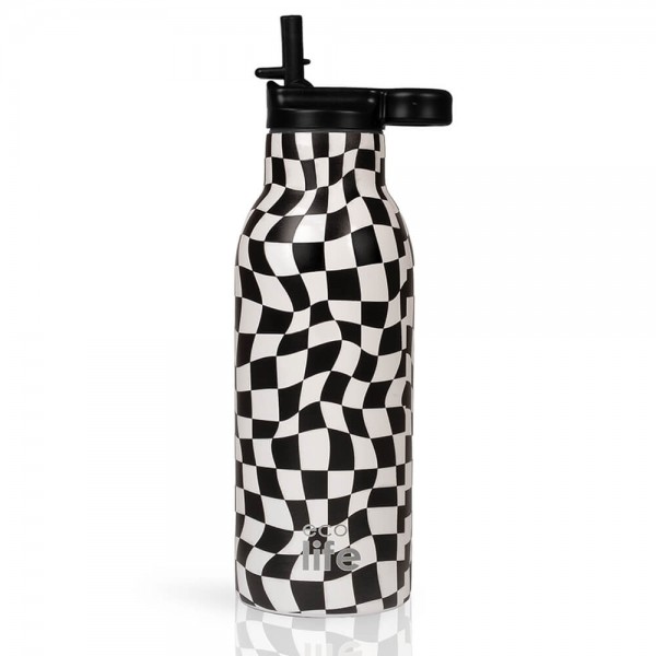 Ανοξείδωτο Θερμός - Black & White 550ml (Με Εσωτερικό Καλαμάκι) - EcoLife