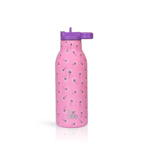 Ανοξείδωτο Θερμός - Pink Dandellion 550ml (Με Εσωτερικό Καλαμάκι) - EcoLife