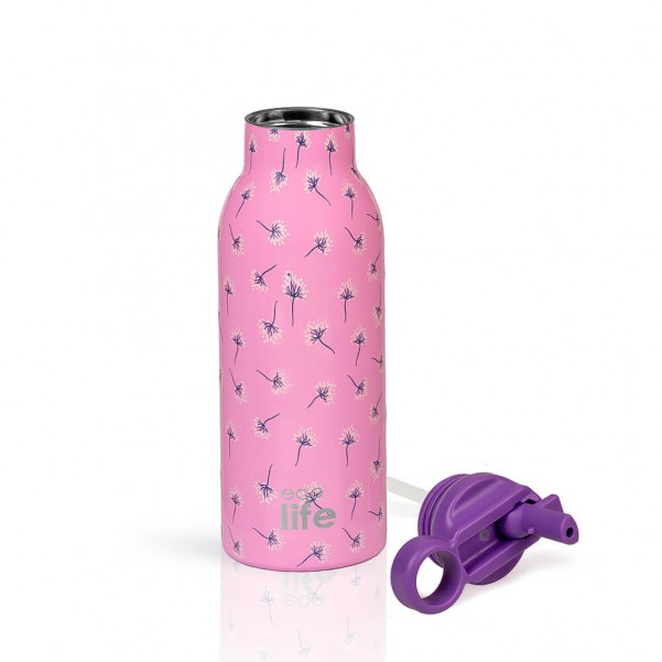 Ανοξείδωτο Θερμός - Pink Dandellion 550ml (Με Εσωτερικό Καλαμάκι) - EcoLife