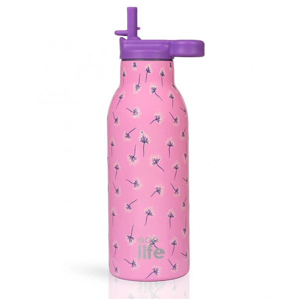 Ανοξείδωτο Θερμός - Pink Dandellion 550ml (Με Εσωτερικό Καλαμάκι) - EcoLife