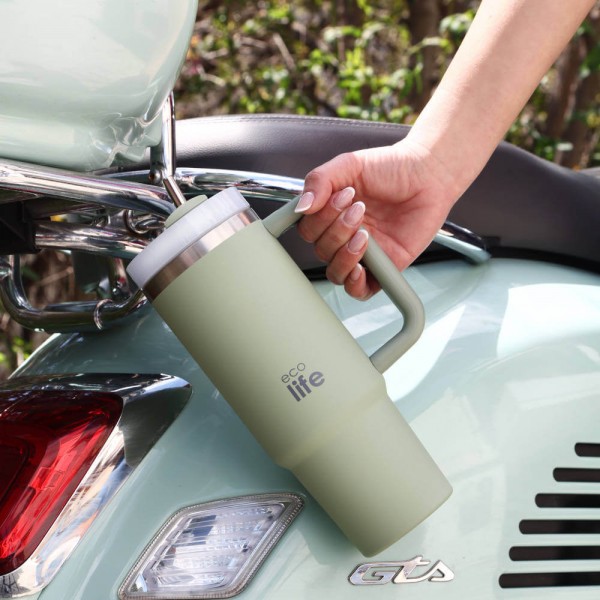 Tumbler - Bay Leaf - 900ml με μεταλλικό καλαμάκι και βουρτσάκι - Ecolife