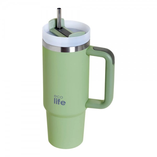 Tumbler - Bay Leaf - 900ml με μεταλλικό καλαμάκι και βουρτσάκι - Ecolife