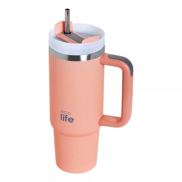 Tumbler - Flamingo Pink - 900ml με μεταλλικό καλαμάκι και βουρτσάκι - Ecolife
