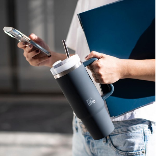 Tumbler - Stormy Sea - 900ml με μεταλλικό καλαμάκι και βουρτσάκι - Ecolife