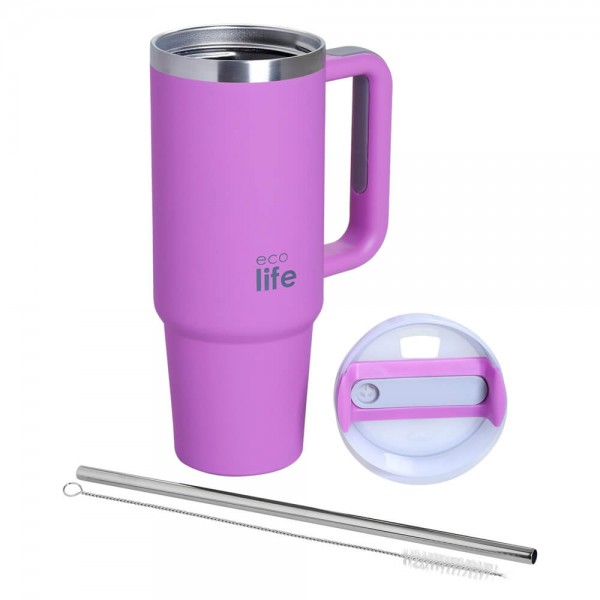 Tumbler - Iris - 900ml με μεταλλικό καλαμάκι και βουρτσάκι - Ecolife