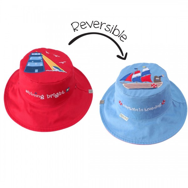 FlapJackKids- Καπέλο Διπλής Όψης UPF 50+ (Cotton) Tall Ship/Lighthouse