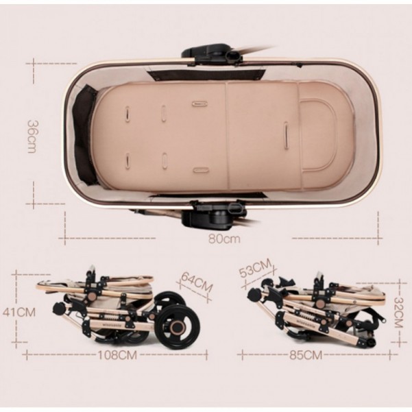 Καροτσάκι κόκκινο-χρυσό μωρού 2 σε 1