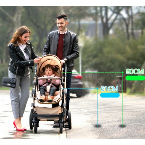 Καροτσάκι κόκκινο-χρυσό μωρού 2 σε 1