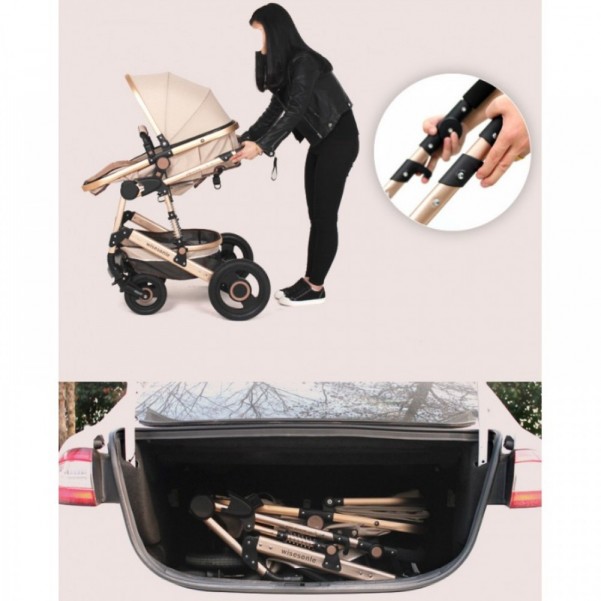 Καροτσάκι κόκκινο-χρυσό μωρού 2 σε 1