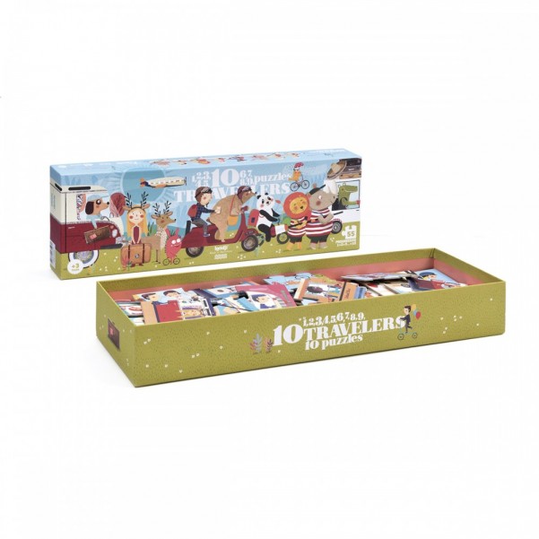 10 Travellers - 1+2+3+4 …+10 pcs - Progressive Puzzle - Londji