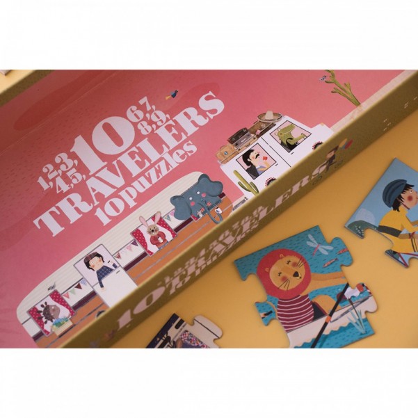 10 Travellers - 1+2+3+4 …+10 pcs - Progressive Puzzle - Londji