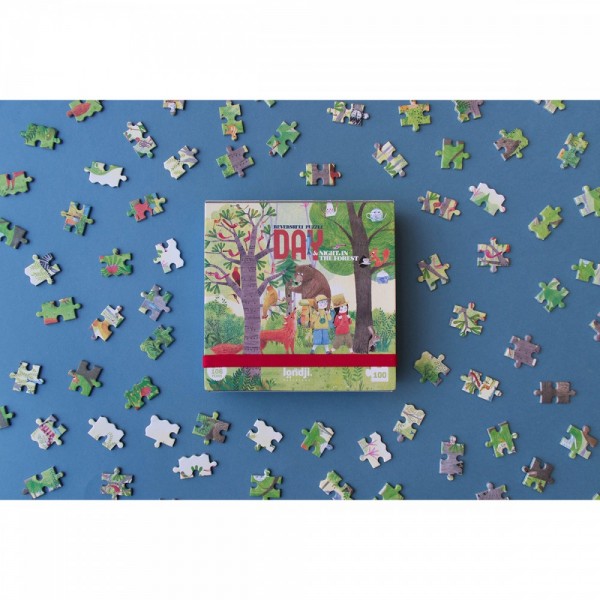 Night & Day in the Forest - 100 pcs - Reversible Pocket Puzzle - Londji