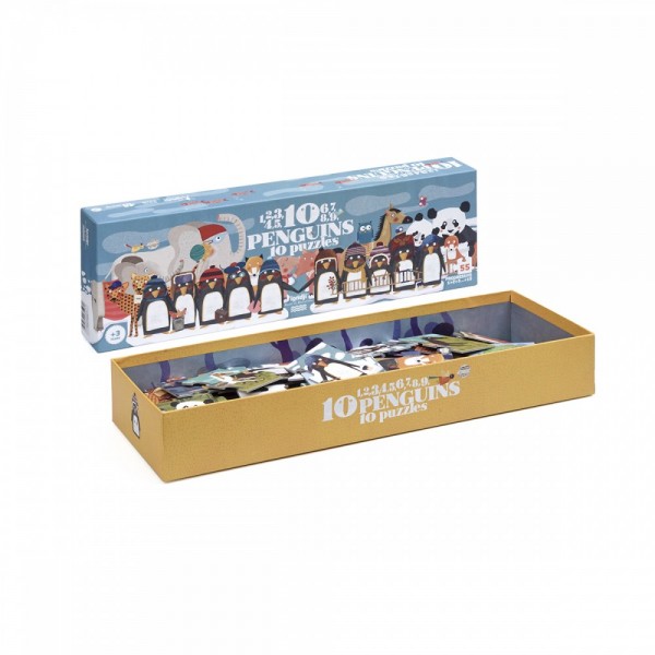 10 Penguins -1+2+3+4 …+10 pcs - Progressive Puzzle - Londji