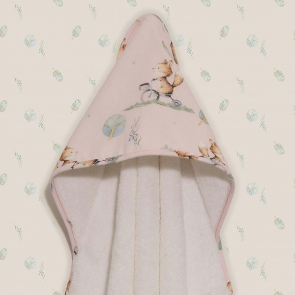 Μπουρνούζι Κάπα - Dusty Pink/White - Little Fox - Oliver Baby