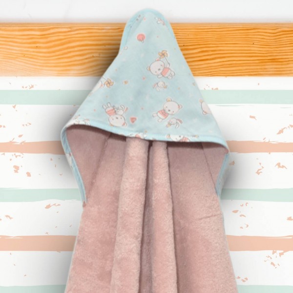 Μπουρνούζι Κάπα - Mint/Dusty Pink - Little Bears - Oliver Baby