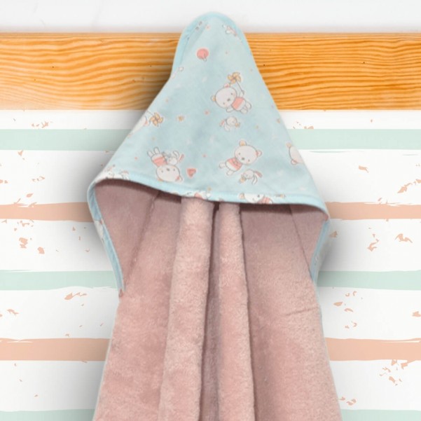 Μπουρνούζι Κάπα - Mint/Dusty Pink - Little Bears - Oliver Baby