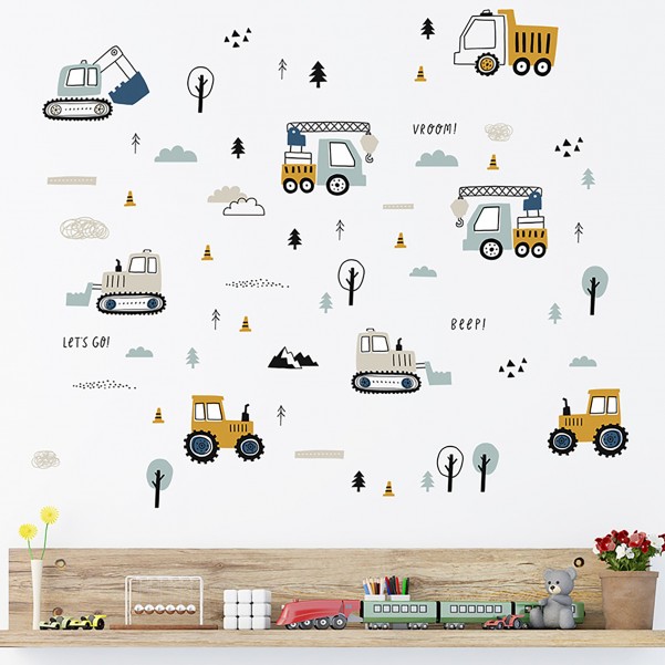 Διακοσμητικό αυτοκόλλητο τοίχου - Tractors, Excavators - Sipo