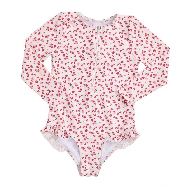 Ολόσωμο μαγιό με μακριά μανίκια "Old pink Leopard" - Swim Essentials 