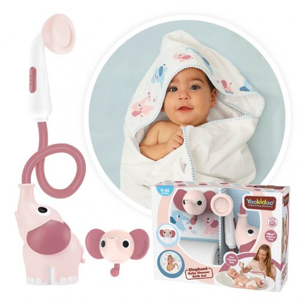 Elephant Baby Shower Bath Set - Pink - Yookidoo