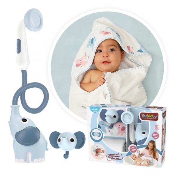 Elephant Baby Shower Bath Set - Blue - Yookidoo