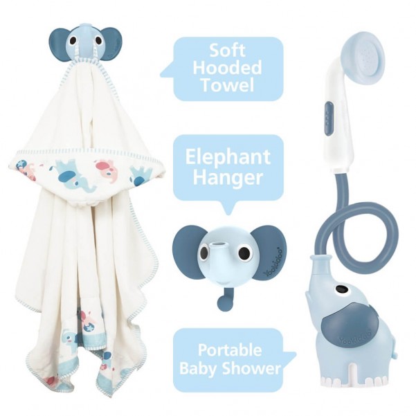 Elephant Baby Shower Bath Set - Blue - Yookidoo