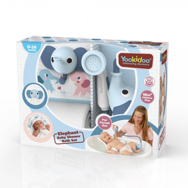 Elephant Baby Shower Bath Set - Blue - Yookidoo