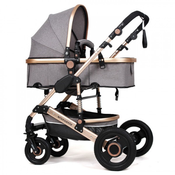 Καρότσι μωρού 2 σε 1 Wisesonle  γκρι-χρυσό 